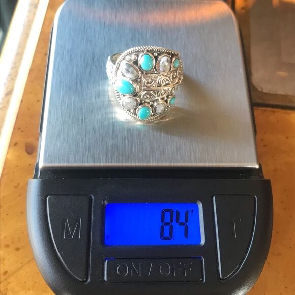 Sleeping Beauty Turquoise White Buffalo Sterling Silver Buckle Ring Size 6.25 - Picture 6 of 9